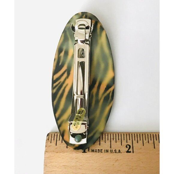 Vintage Tiger Striped Barrette Hair Clip Plastic Orange Black Animal Pattern - Picture 4 of 6